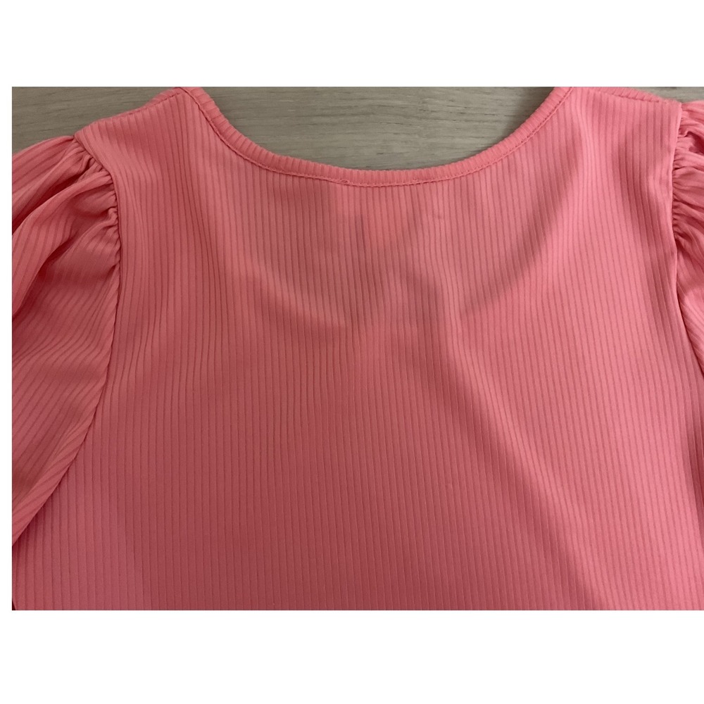 Rachel Parcell Pink Puff Sleeve Ribbed Scoop Neck Top Womens Size M - Picture 3 of 6